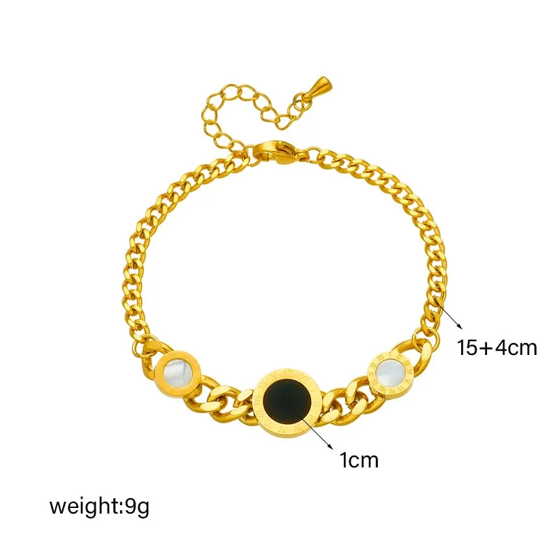 316L Stainless Steel Round Roman Numerals Charm Bracelet For Women