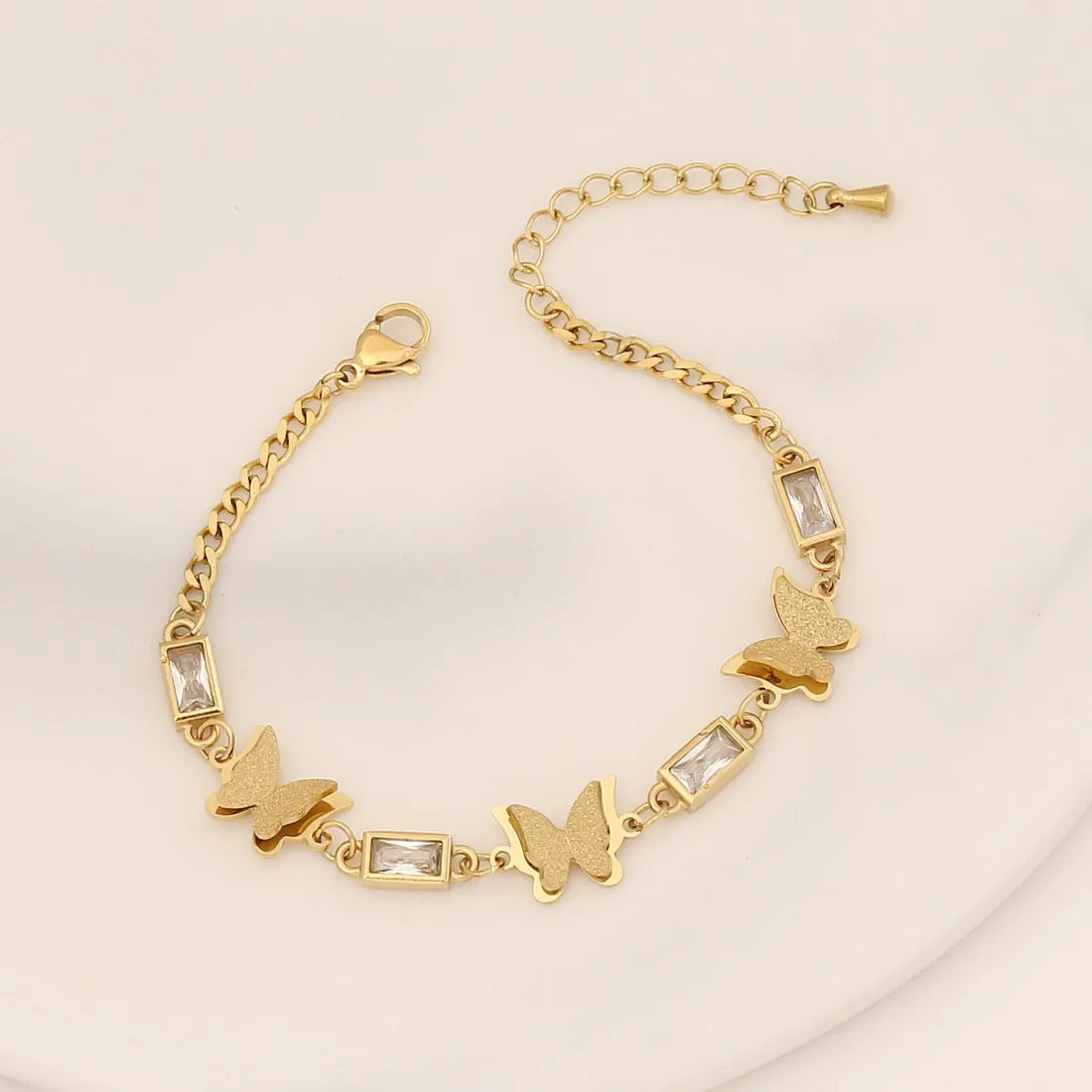 316L stainless steel white square zircon Butterfly Charm Bracelet for women