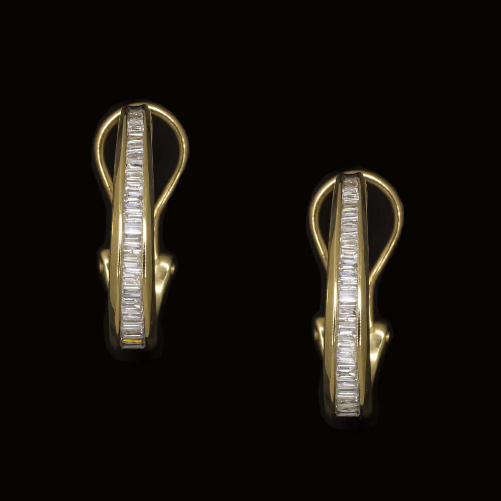 3/4ct BAGUETTE CUT DIAMOND HUGGIE HOOP EARRINGS 14k YELLOW GOLD NATURAL SLEEK