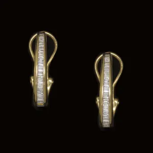 3/4ct BAGUETTE CUT DIAMOND HUGGIE HOOP EARRINGS 14k YELLOW GOLD NATURAL SLEEK