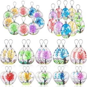 40 Pieces Dried Flower Pendant Dried Flower Tree Charms Resin Dried Pressed Flower Pendant Lacework Transparent Glass Ball Beads round Floating Pendant Mixed Colors for Making Jewelry DIY Craft
