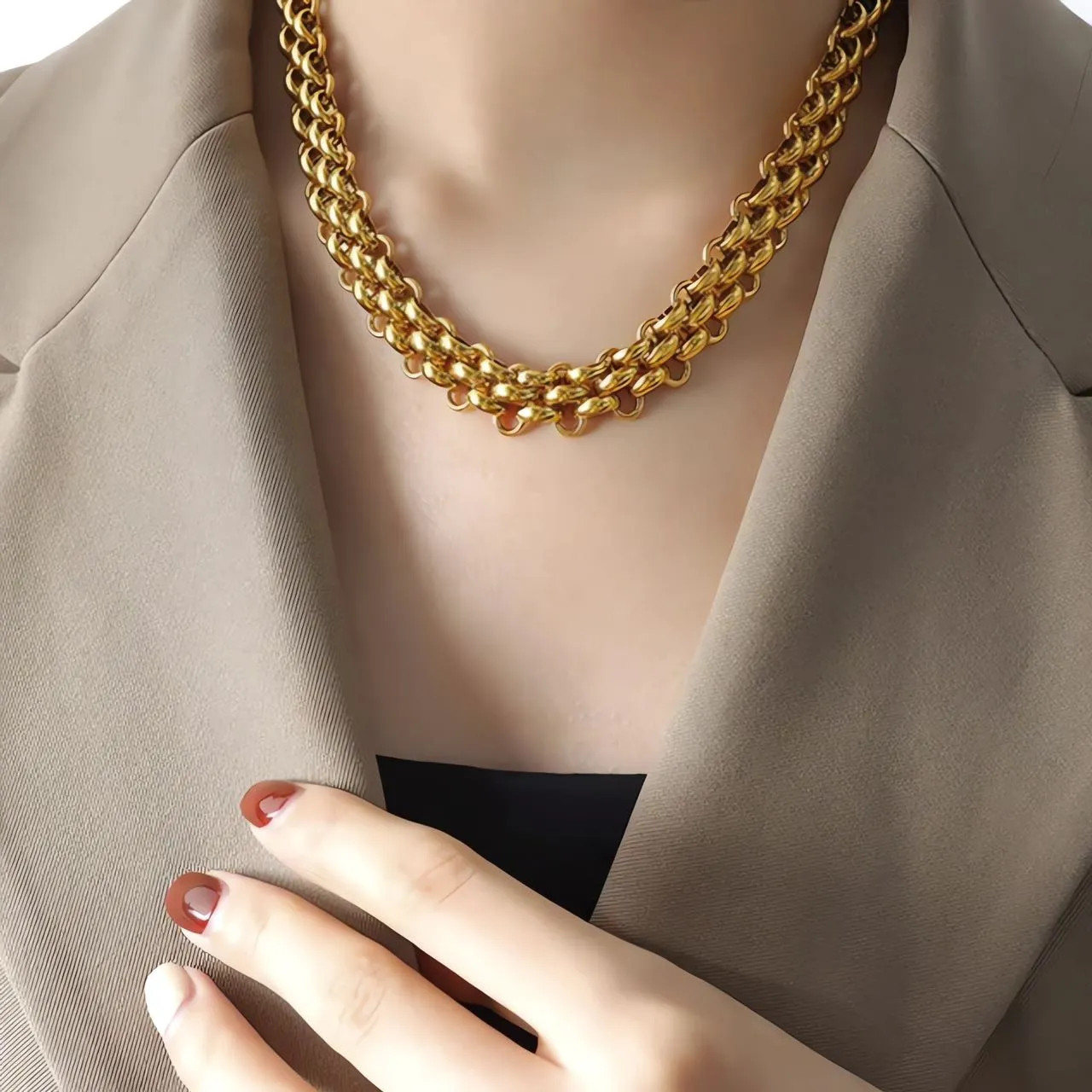 40cm-45cm 13.6mm Unique Wide Flat Chain Necklace