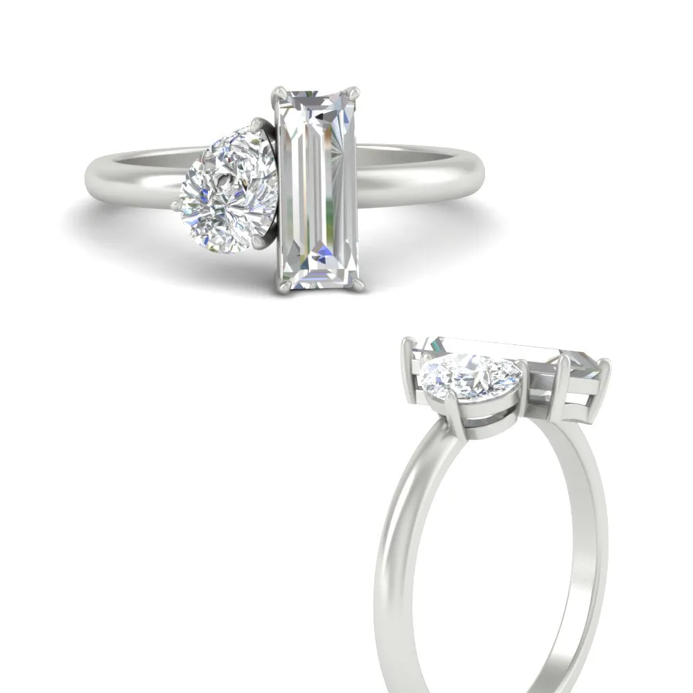 4.25 Ct. Pear And Straight Baguette Lab Diamond 2 Stone Ring 14K Gold