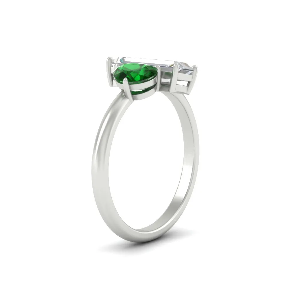 4.25 Ct. Pear And Straight Baguette Lab Diamond 2 Stone Ring 14K Gold
