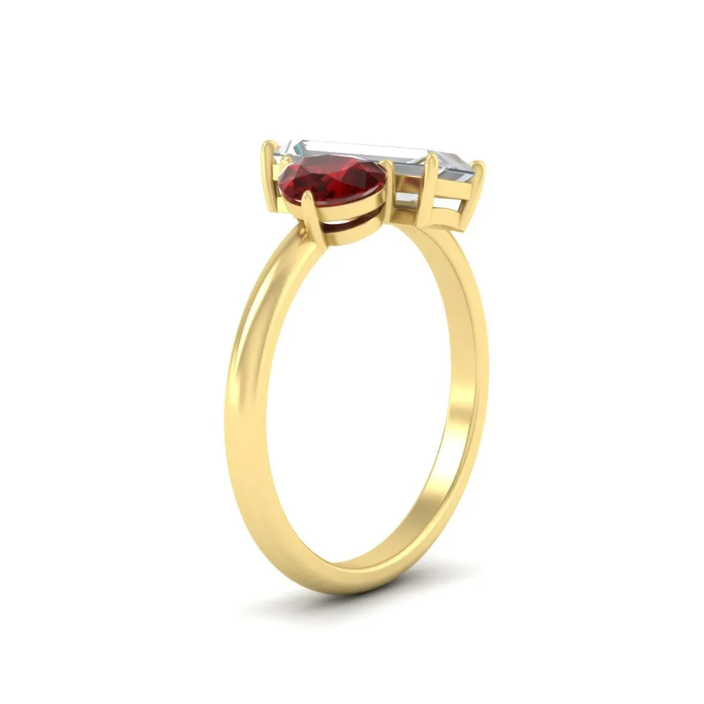 4.25 Ct. Pear And Straight Baguette Lab Diamond 2 Stone Ring 14K Gold
