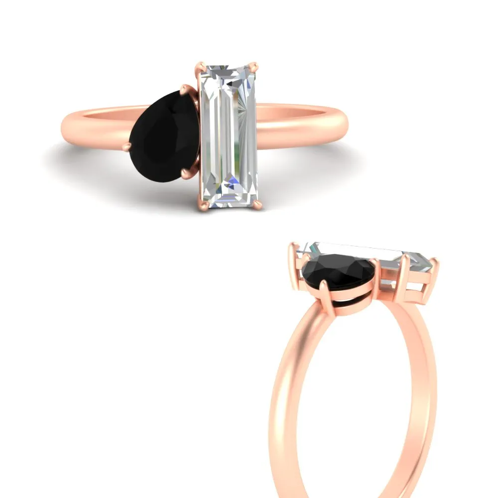 4.25 Ct. Pear And Straight Baguette Lab Diamond 2 Stone Ring 14K Gold