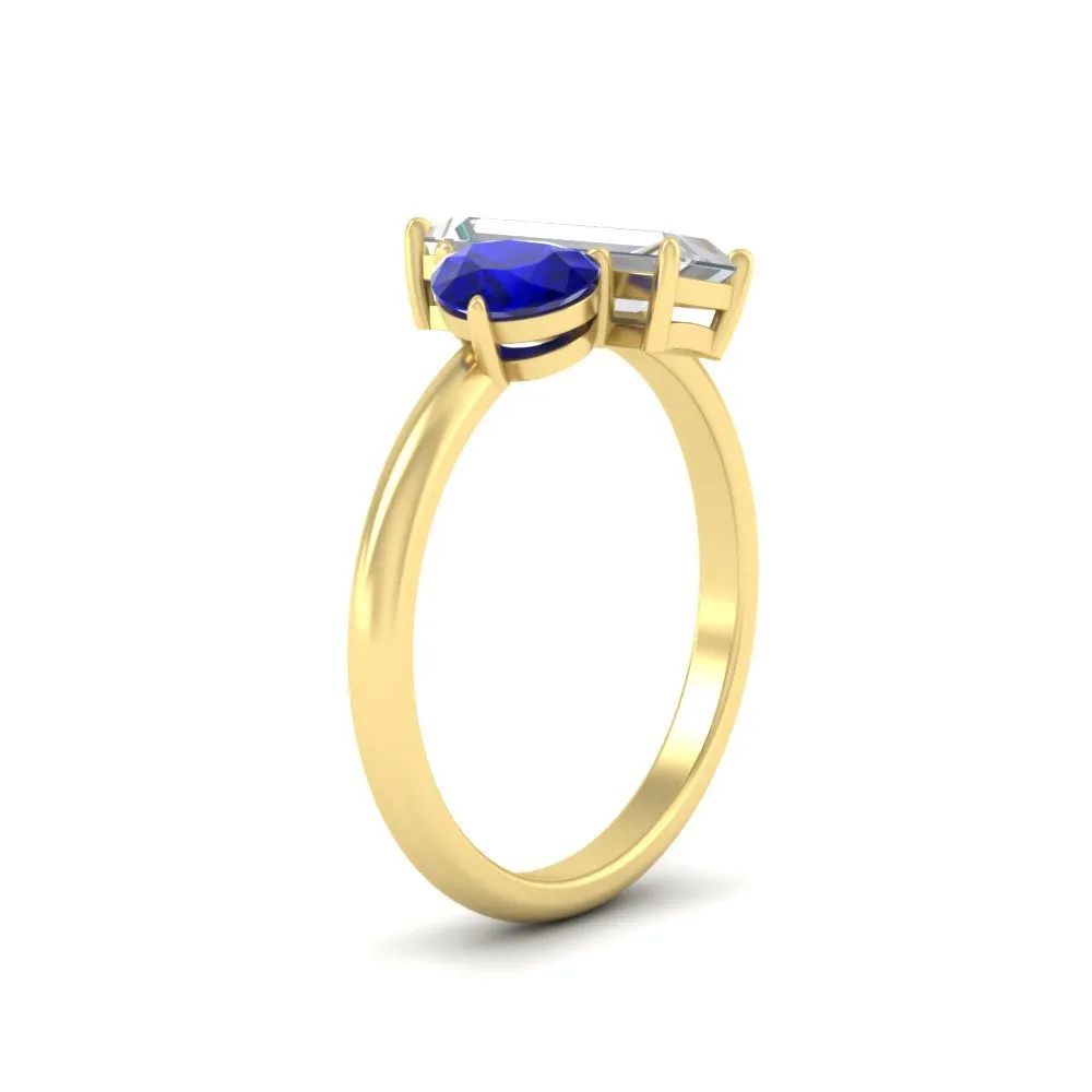 4.25 Ct. Pear And Straight Baguette Lab Diamond 2 Stone Ring 14K Gold