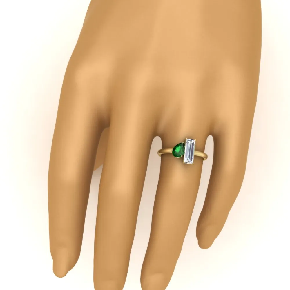 4.25 Ct. Pear And Straight Baguette Lab Diamond 2 Stone Ring 14K Gold