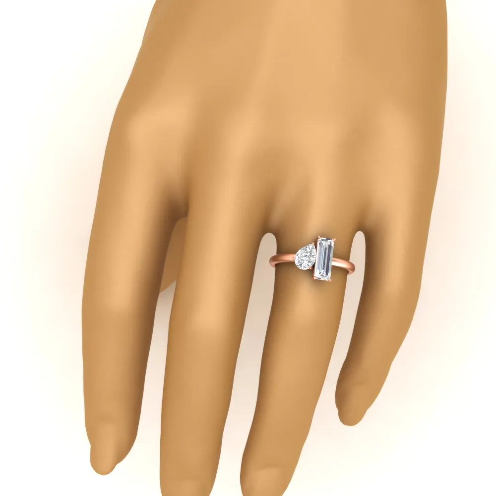 4.25 Ct. Pear And Straight Baguette Lab Diamond 2 Stone Ring 14K Gold