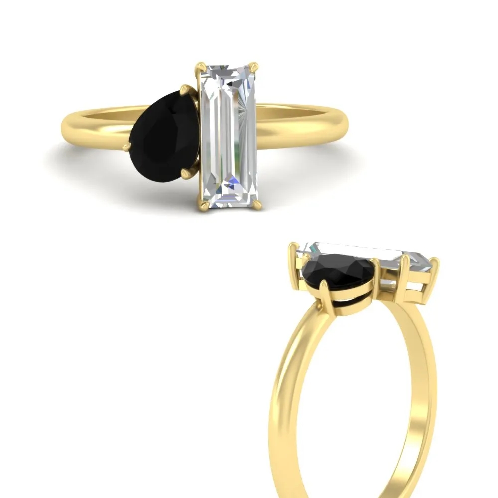 4.25 Ct. Pear And Straight Baguette Lab Diamond 2 Stone Ring 14K Gold