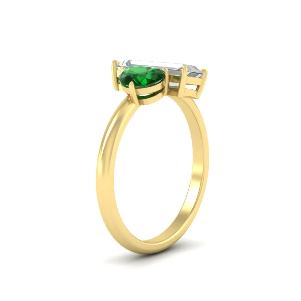 4.25 Ct. Pear And Straight Baguette Lab Diamond 2 Stone Ring 14K Gold