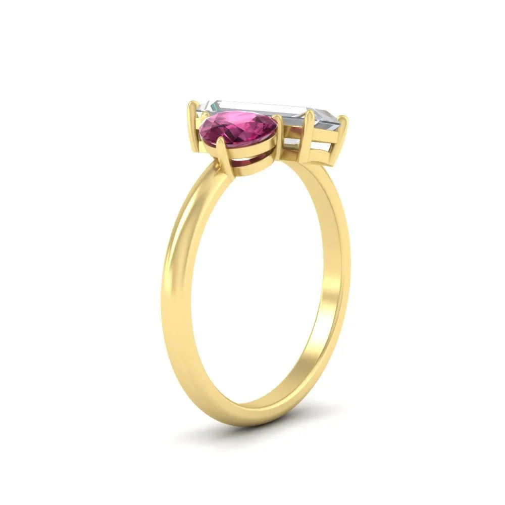 4.25 Ct. Pear And Straight Baguette Lab Diamond 2 Stone Ring 14K Gold