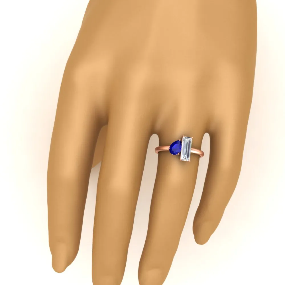 4.25 Ct. Pear And Straight Baguette Lab Diamond 2 Stone Ring 14K Gold