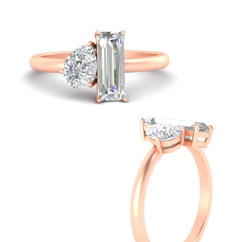4.25 Ct. Pear And Straight Baguette Lab Diamond 2 Stone Ring 14K Gold