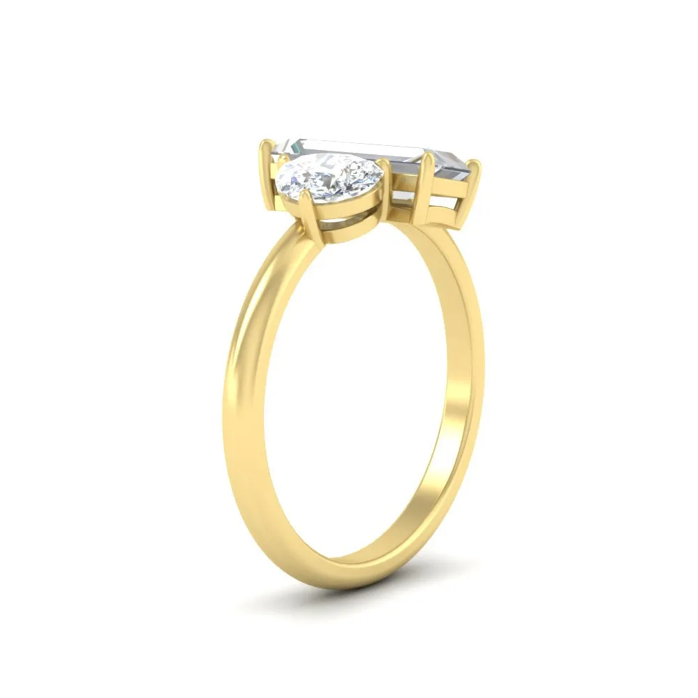 4.25 Ct. Pear And Straight Baguette Lab Diamond 2 Stone Ring 14K Gold