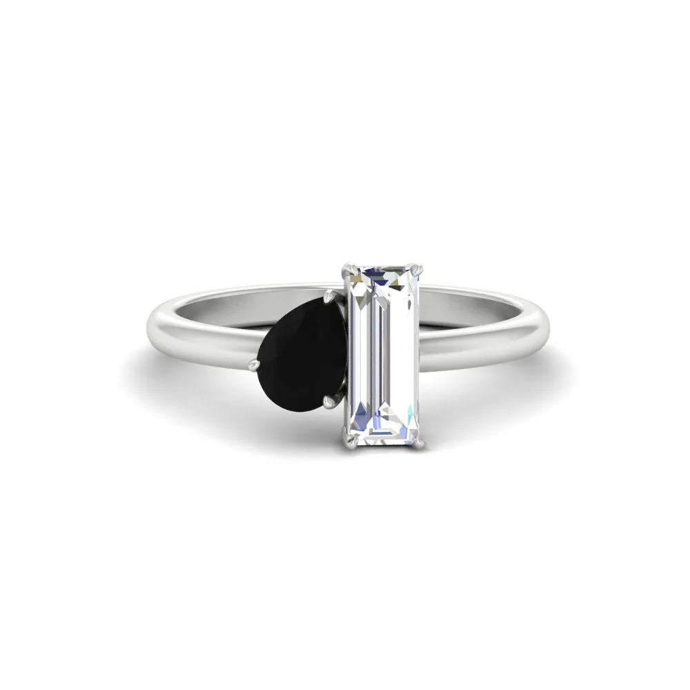 4.25 Ct. Pear And Straight Baguette Lab Diamond 2 Stone Ring 14K Gold