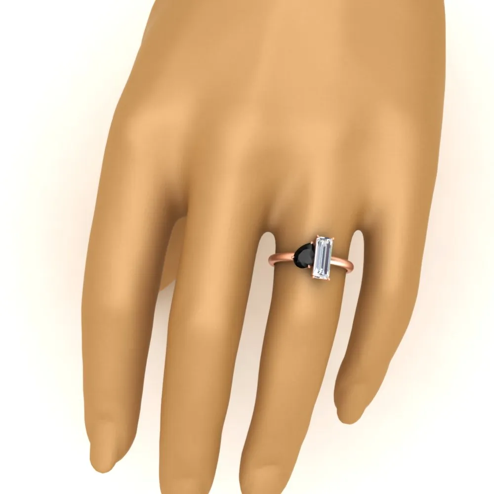 4.25 Ct. Pear And Straight Baguette Lab Diamond 2 Stone Ring 14K Gold