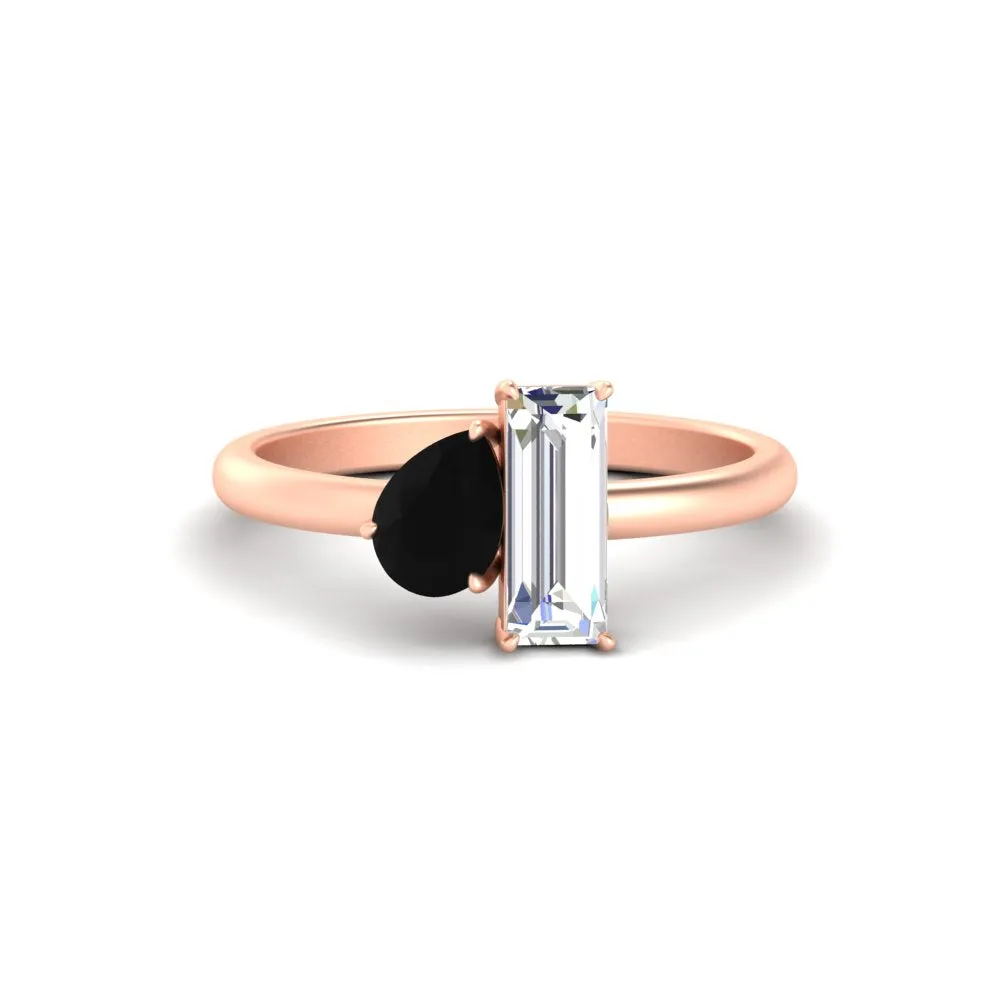 4.25 Ct. Pear And Straight Baguette Lab Diamond 2 Stone Ring 14K Gold
