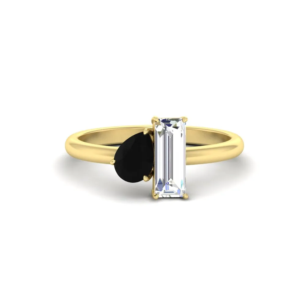 4.25 Ct. Pear And Straight Baguette Lab Diamond 2 Stone Ring 14K Gold