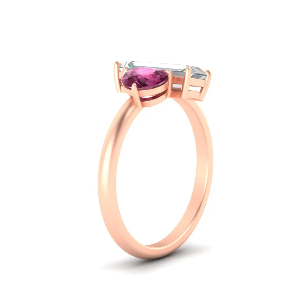 4.25 Ct. Pear And Straight Baguette Lab Diamond 2 Stone Ring 14K Gold
