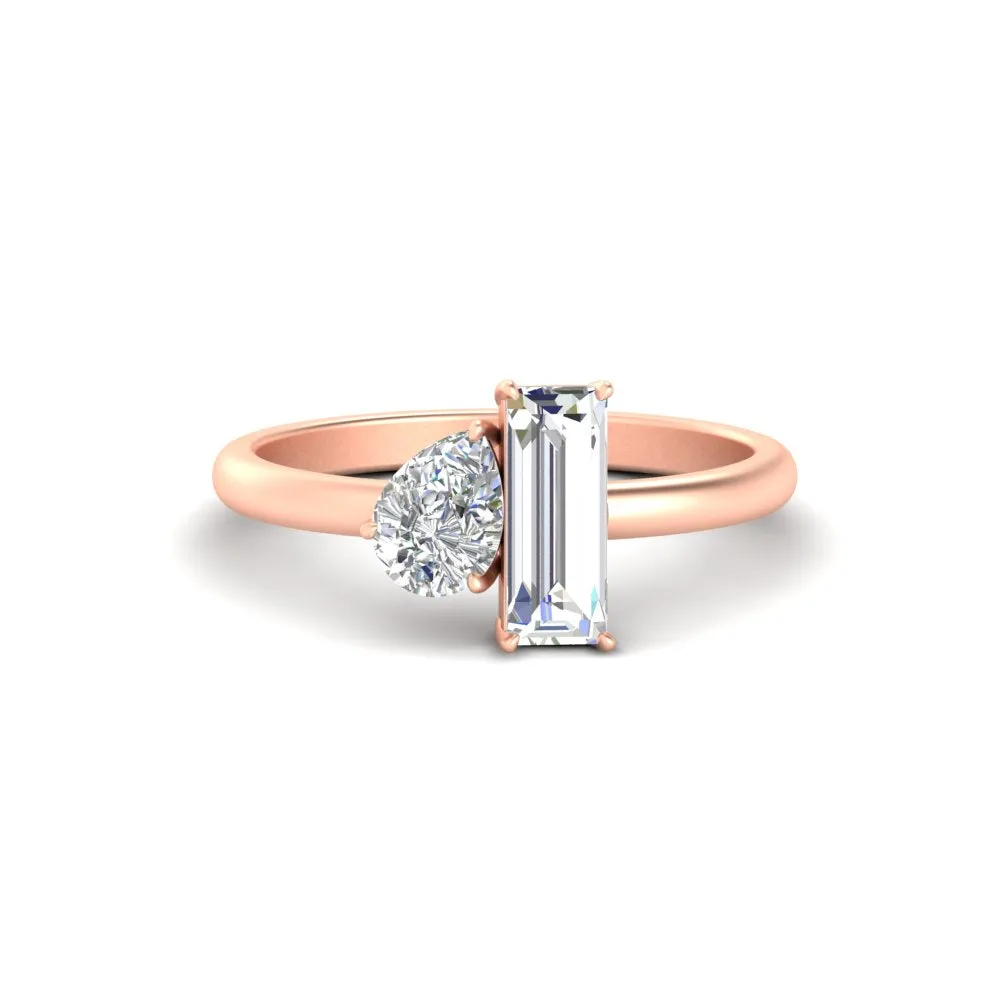 4.25 Ct. Pear And Straight Baguette Lab Diamond 2 Stone Ring 14K Gold