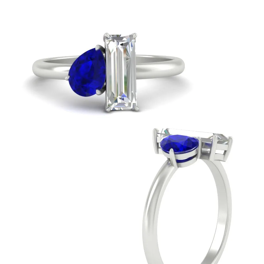 4.25 Ct. Pear And Straight Baguette Lab Diamond 2 Stone Ring 14K Gold
