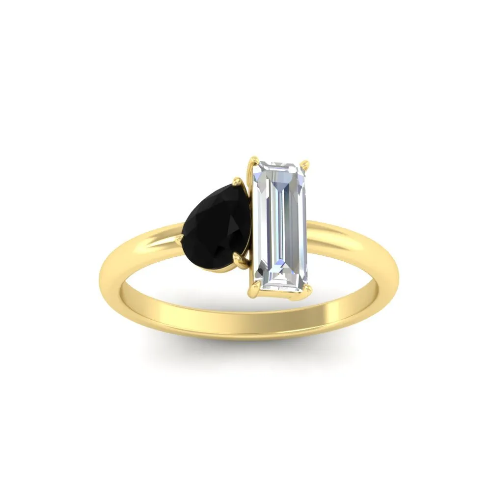4.25 Ct. Pear And Straight Baguette Lab Diamond 2 Stone Ring 14K Gold
