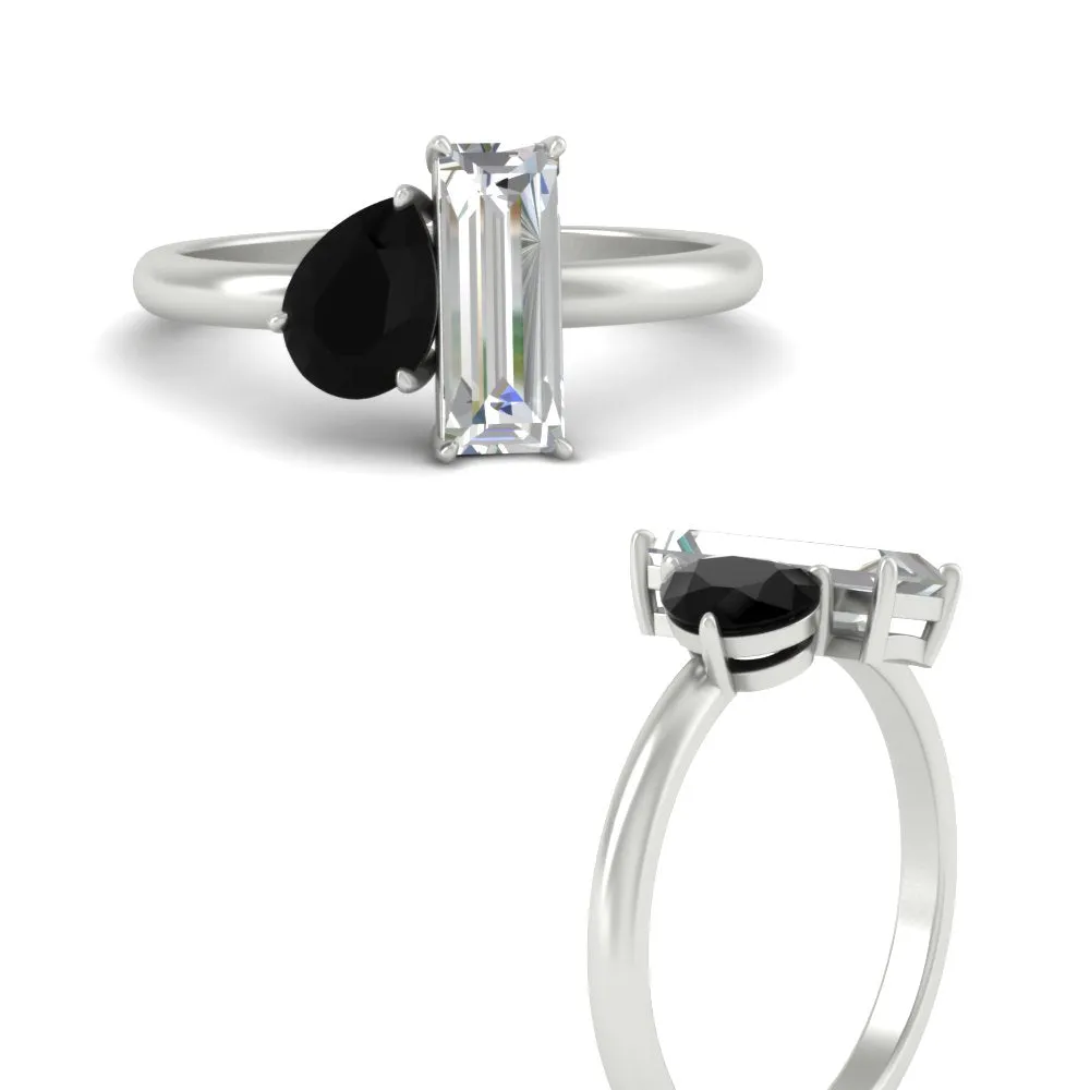 4.25 Ct. Pear And Straight Baguette Lab Diamond 2 Stone Ring 14K Gold