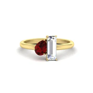 4.25 Ct. Pear And Straight Baguette Lab Diamond 2 Stone Ring 14K Gold