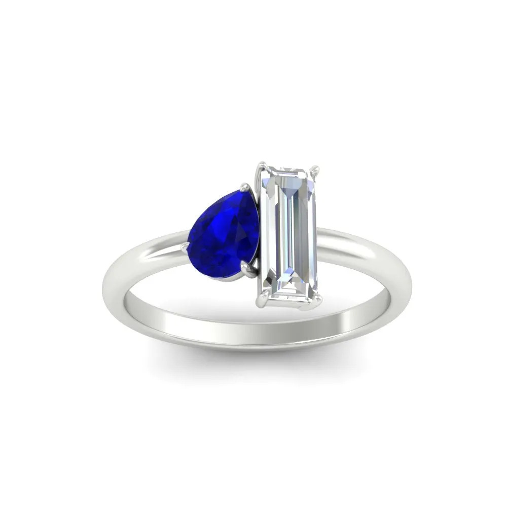 4.25 Ct. Pear And Straight Baguette Lab Diamond 2 Stone Ring 14K Gold