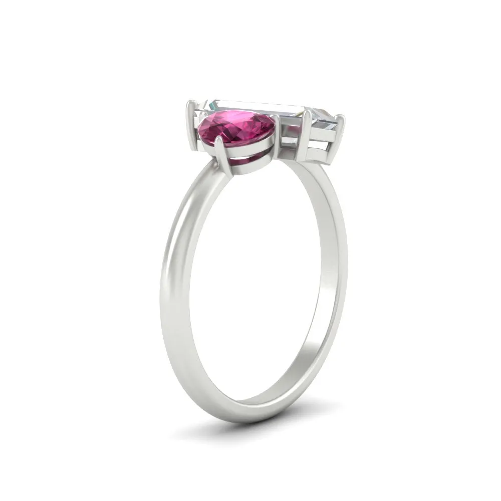 4.25 Ct. Pear And Straight Baguette Lab Diamond 2 Stone Ring 14K Gold