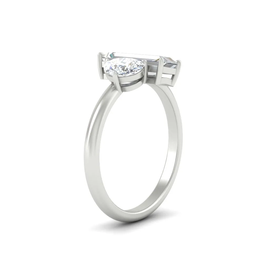 4.25 Ct. Pear And Straight Baguette Lab Diamond 2 Stone Ring 14K Gold