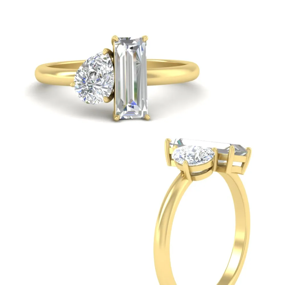 4.25 Ct. Pear And Straight Baguette Lab Diamond 2 Stone Ring 14K Gold