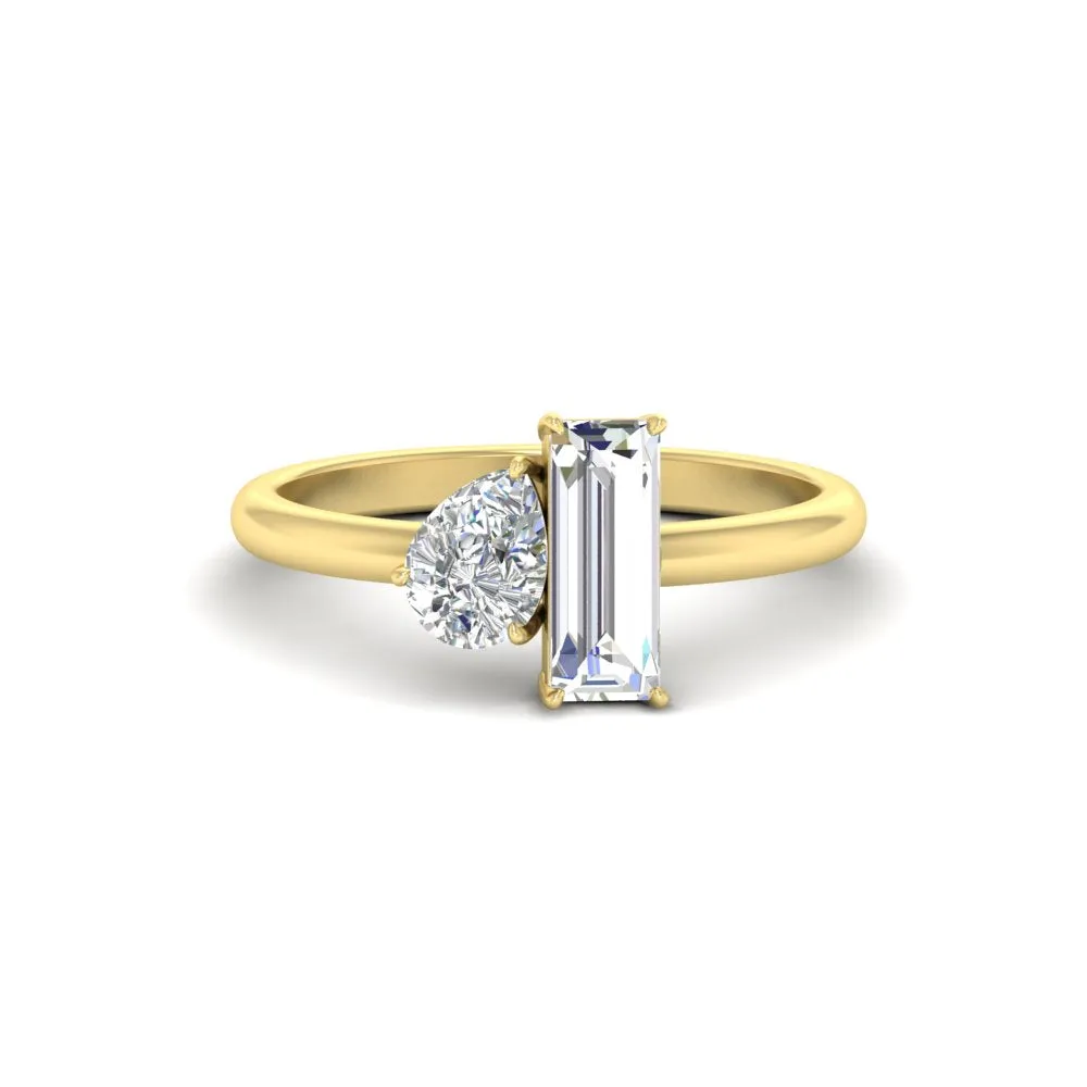 4.25 Ct. Pear And Straight Baguette Lab Diamond 2 Stone Ring 14K Gold