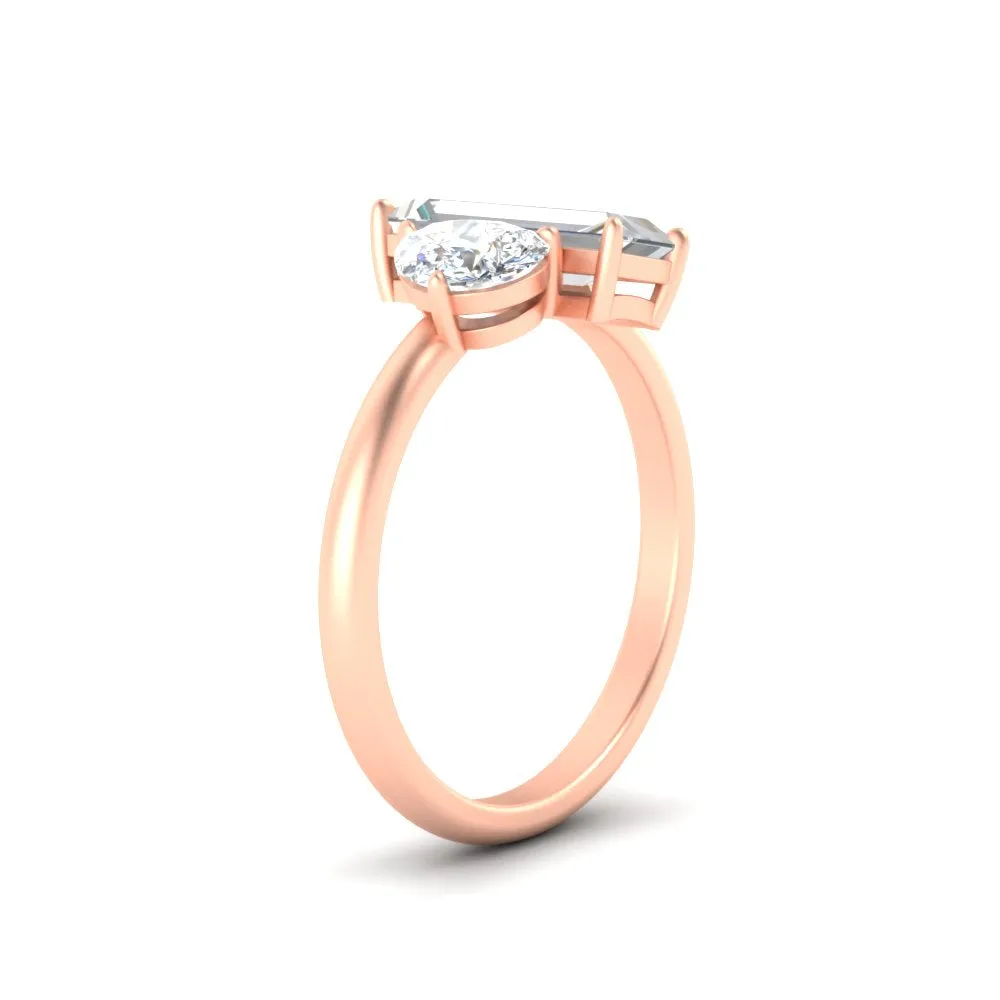 4.25 Ct. Pear And Straight Baguette Lab Diamond 2 Stone Ring 14K Gold