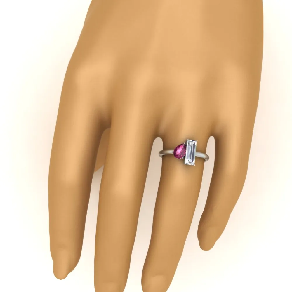 4.25 Ct. Pear And Straight Baguette Lab Diamond 2 Stone Ring 14K Gold