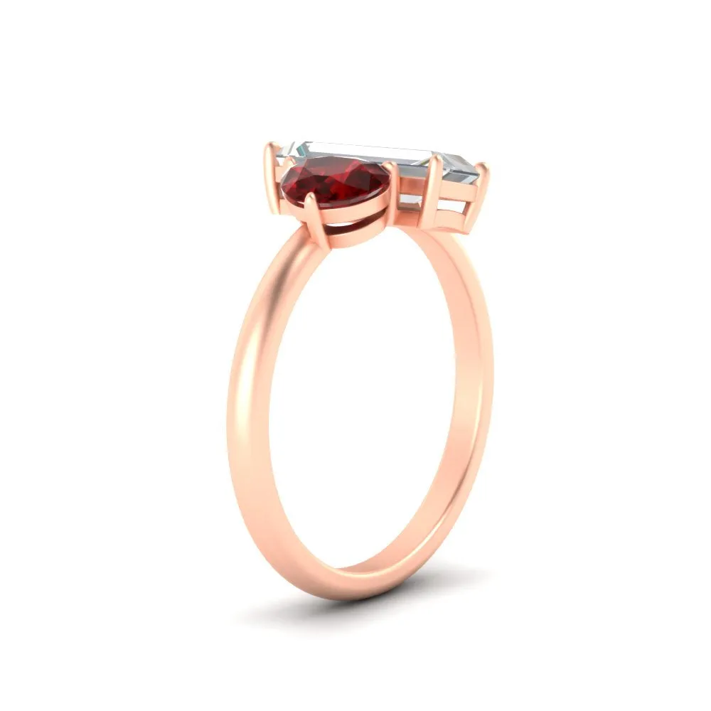 4.25 Ct. Pear And Straight Baguette Lab Diamond 2 Stone Ring 14K Gold