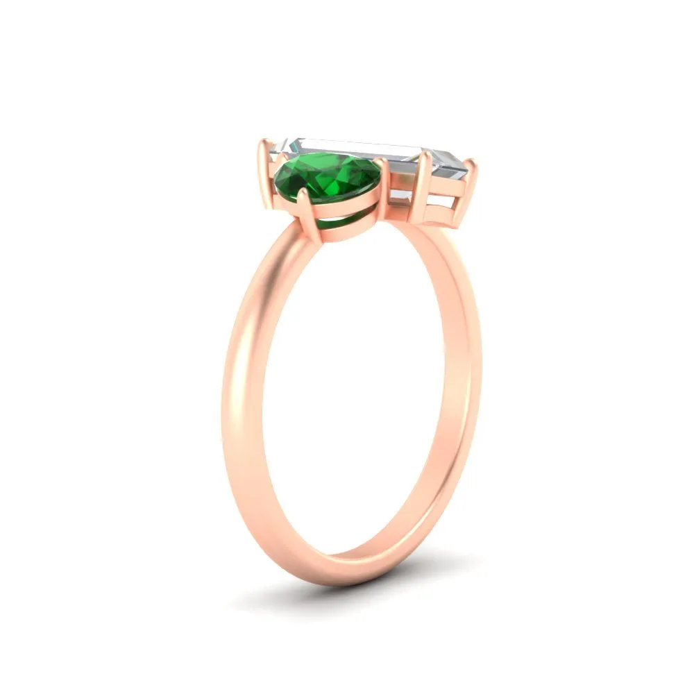 4.25 Ct. Pear And Straight Baguette Lab Diamond 2 Stone Ring 14K Gold