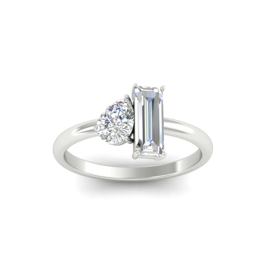 4.25 Ct. Pear And Straight Baguette Lab Diamond 2 Stone Ring 14K Gold