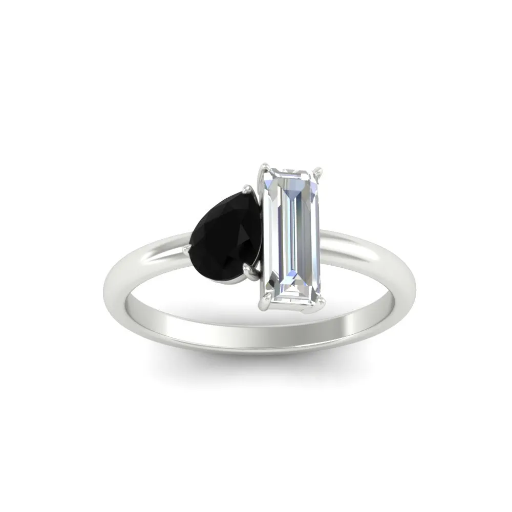 4.25 Ct. Pear And Straight Baguette Lab Diamond 2 Stone Ring 14K Gold