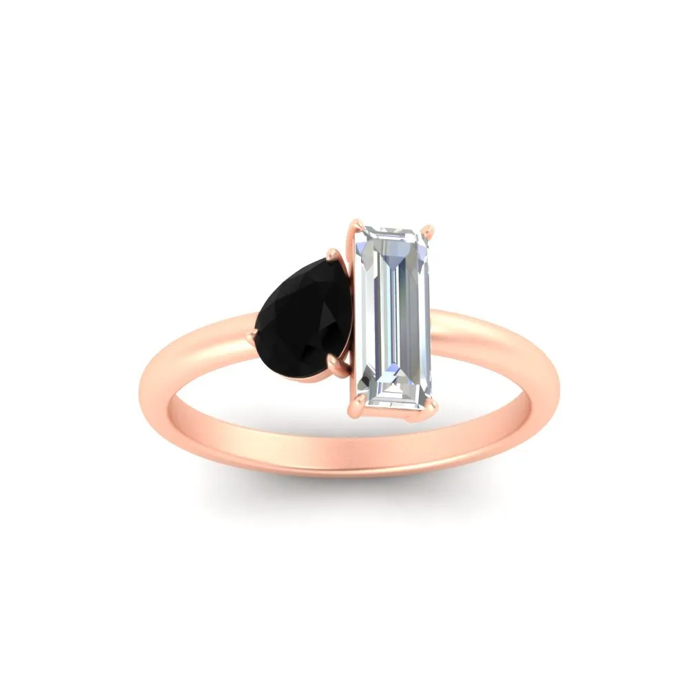 4.25 Ct. Pear And Straight Baguette Lab Diamond 2 Stone Ring 14K Gold