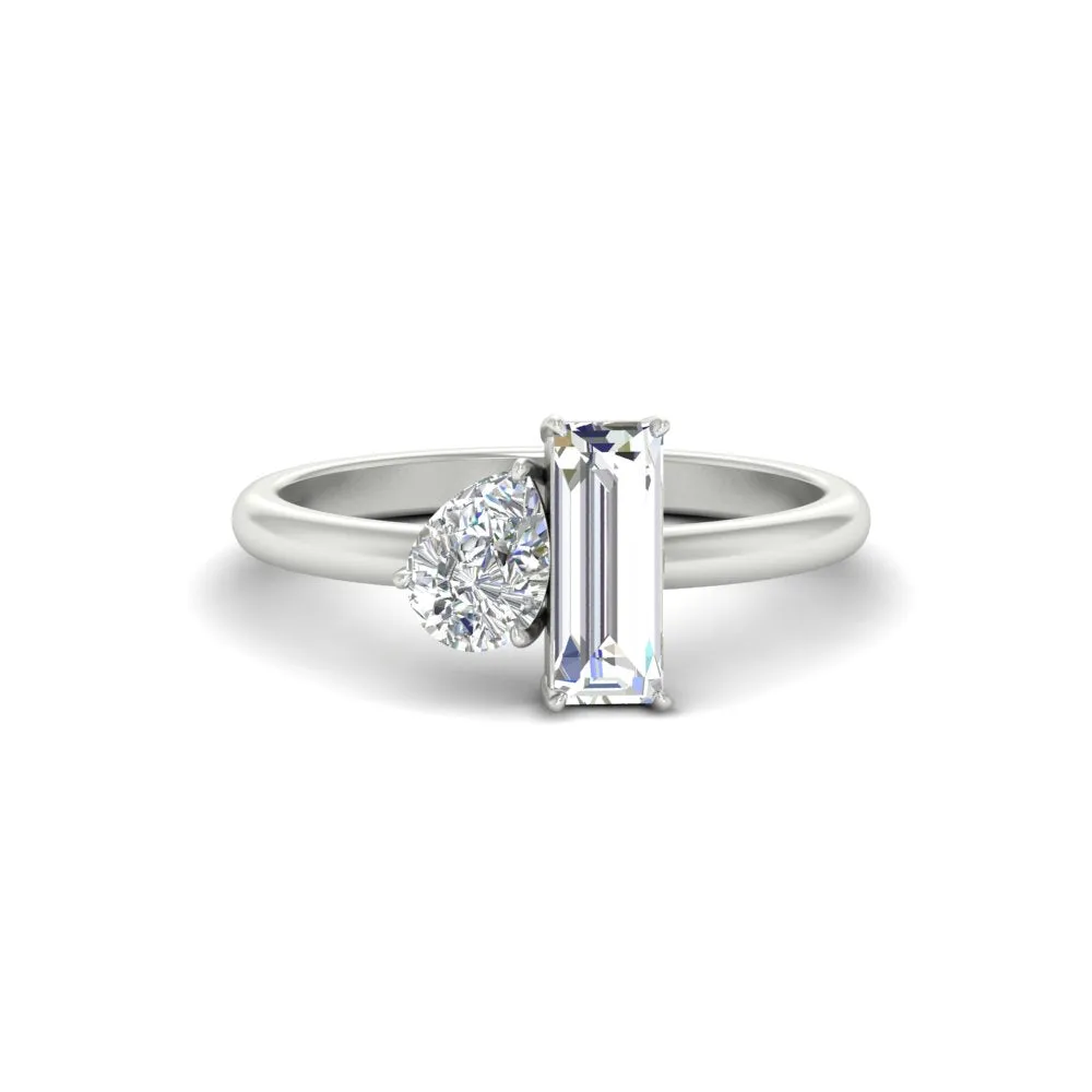 4.25 Ct. Pear And Straight Baguette Lab Diamond 2 Stone Ring 14K Gold
