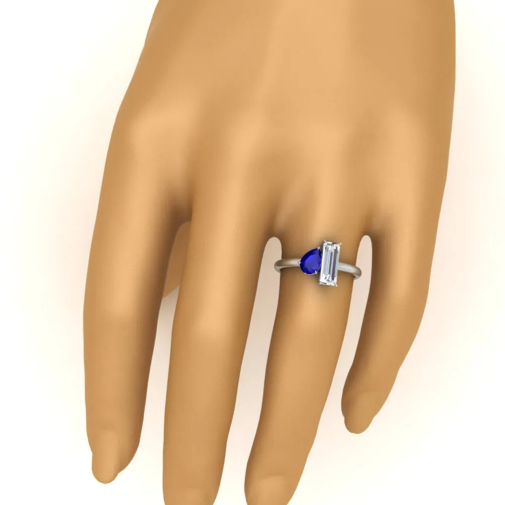 4.25 Ct. Pear And Straight Baguette Lab Diamond 2 Stone Ring 14K Gold