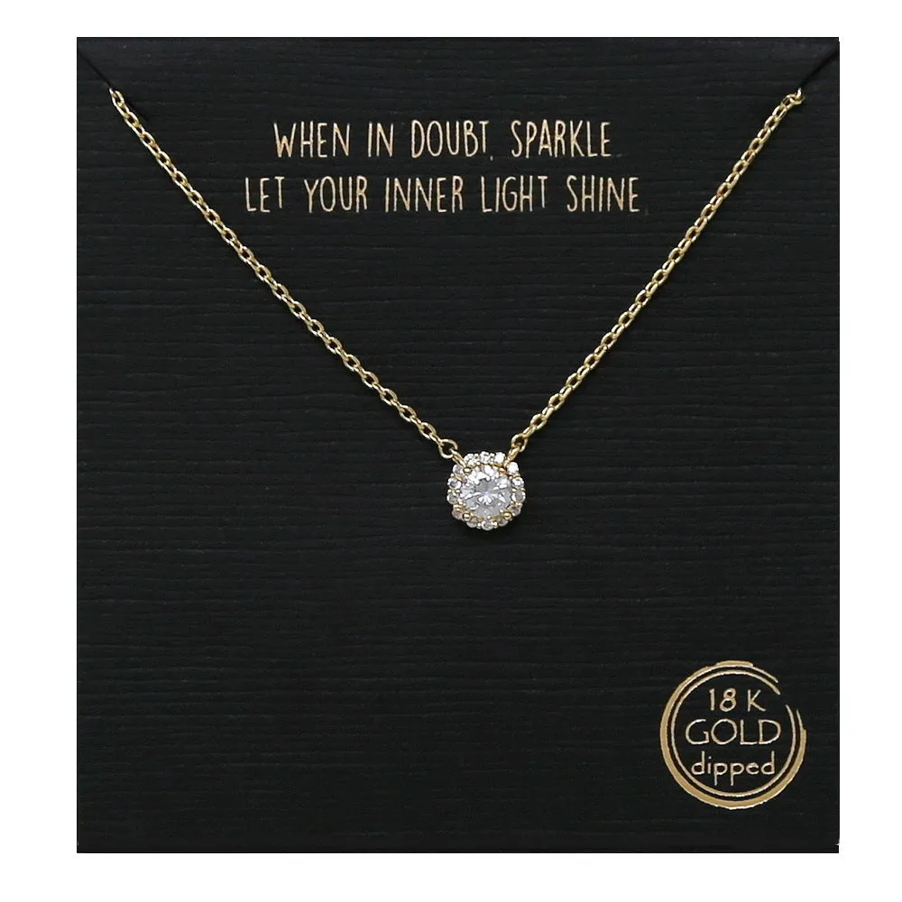 4mm Round Pave Halo CZ Stone Pendant Simple Chain Necklace