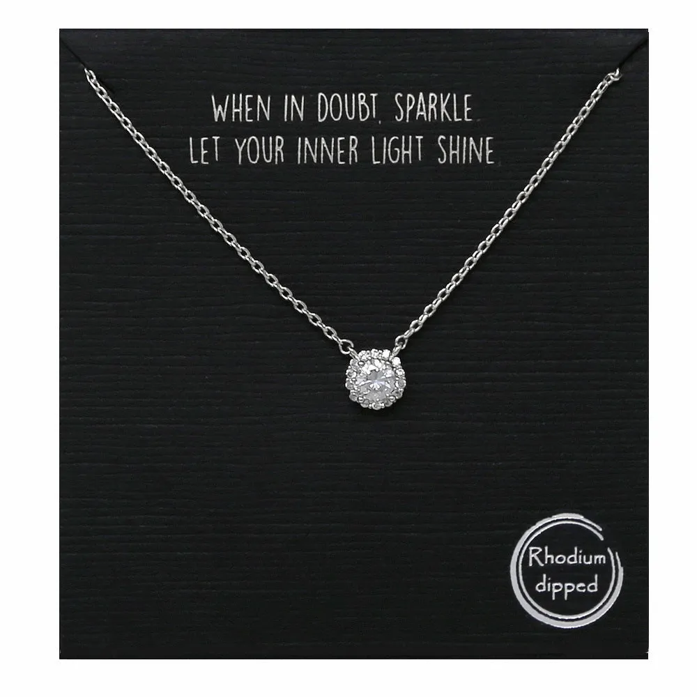 4mm Round Pave Halo CZ Stone Pendant Simple Chain Necklace