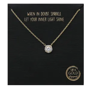 4mm Round Pave Halo CZ Stone Pendant Simple Chain Necklace