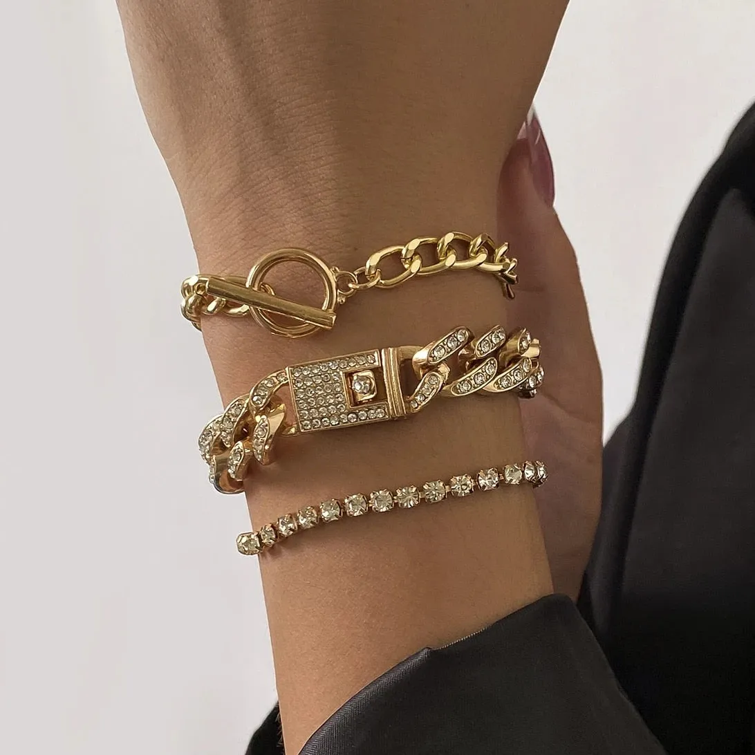 4Pcs/Set Luxury Adjustable Nostalgic Trendy Crystal Bracelet