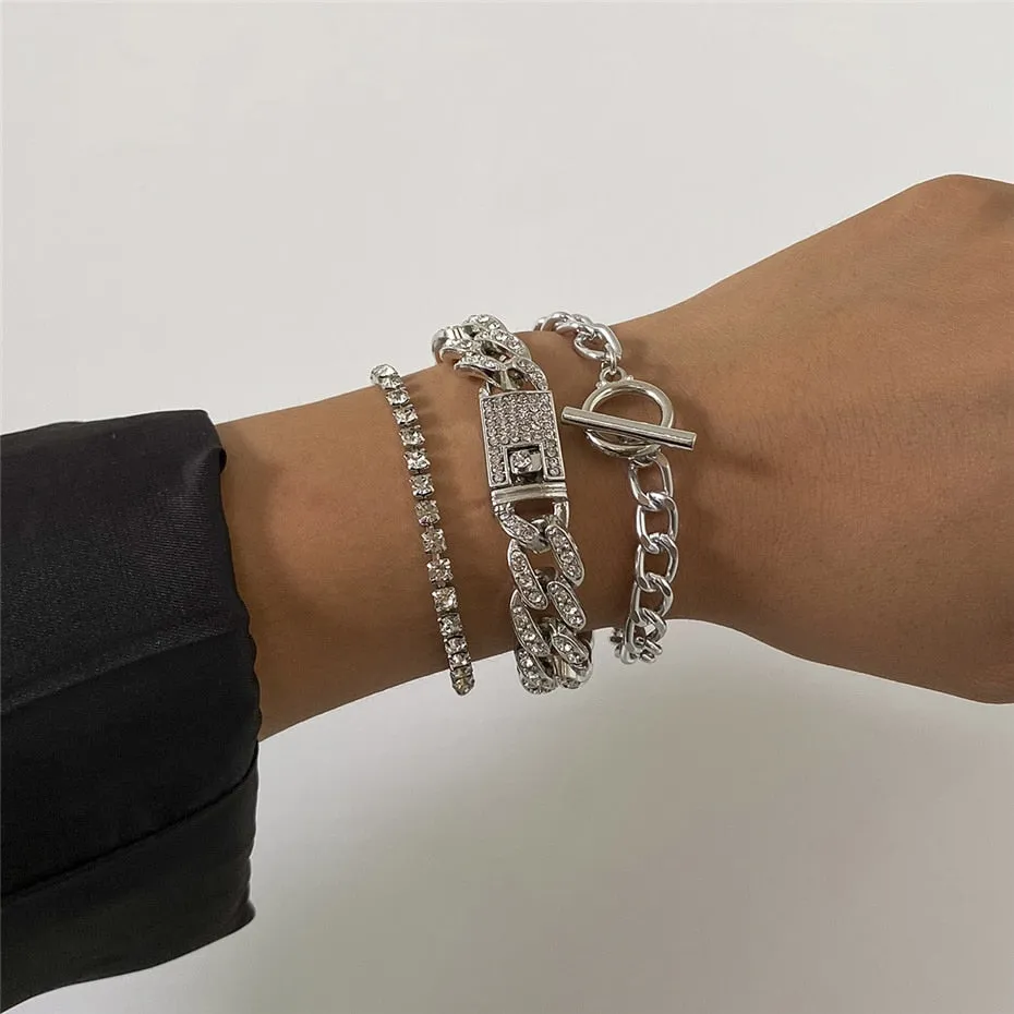 4Pcs/Set Luxury Adjustable Nostalgic Trendy Crystal Bracelet