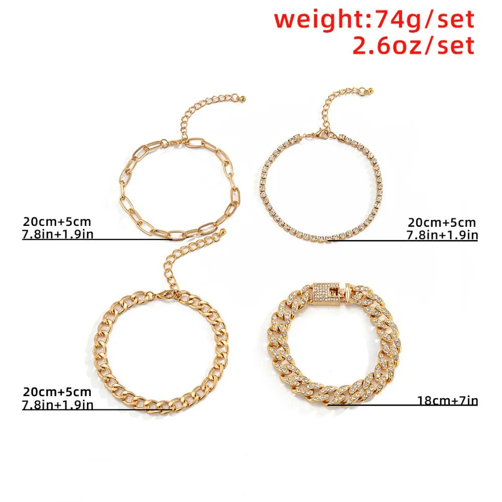 4Pcs/Set Luxury Adjustable Nostalgic Trendy Crystal Bracelet