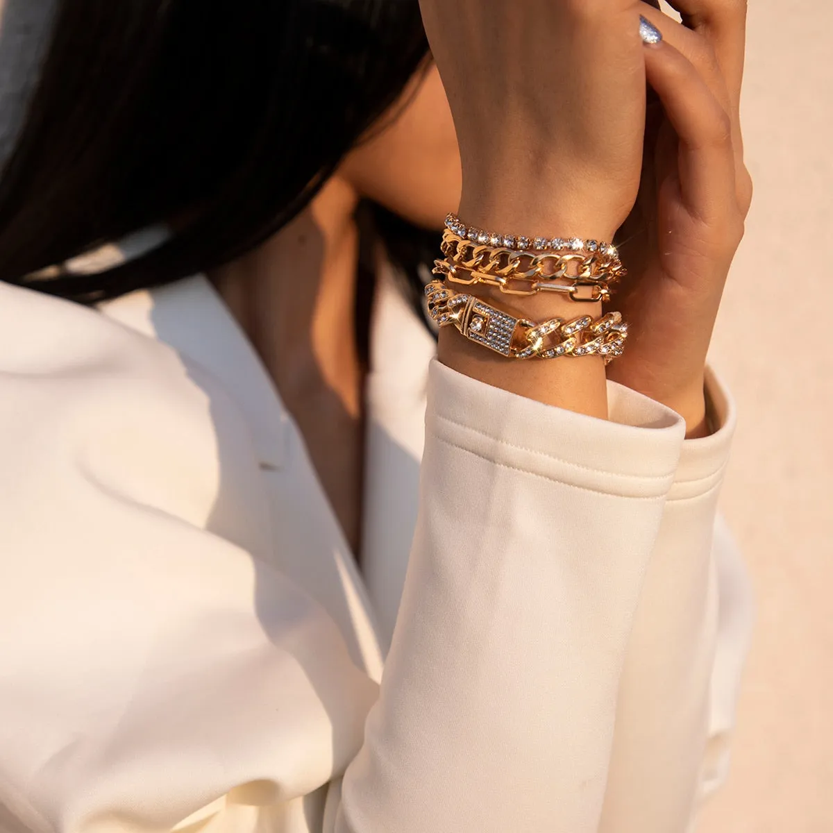 4Pcs/Set Luxury Adjustable Nostalgic Trendy Crystal Bracelet